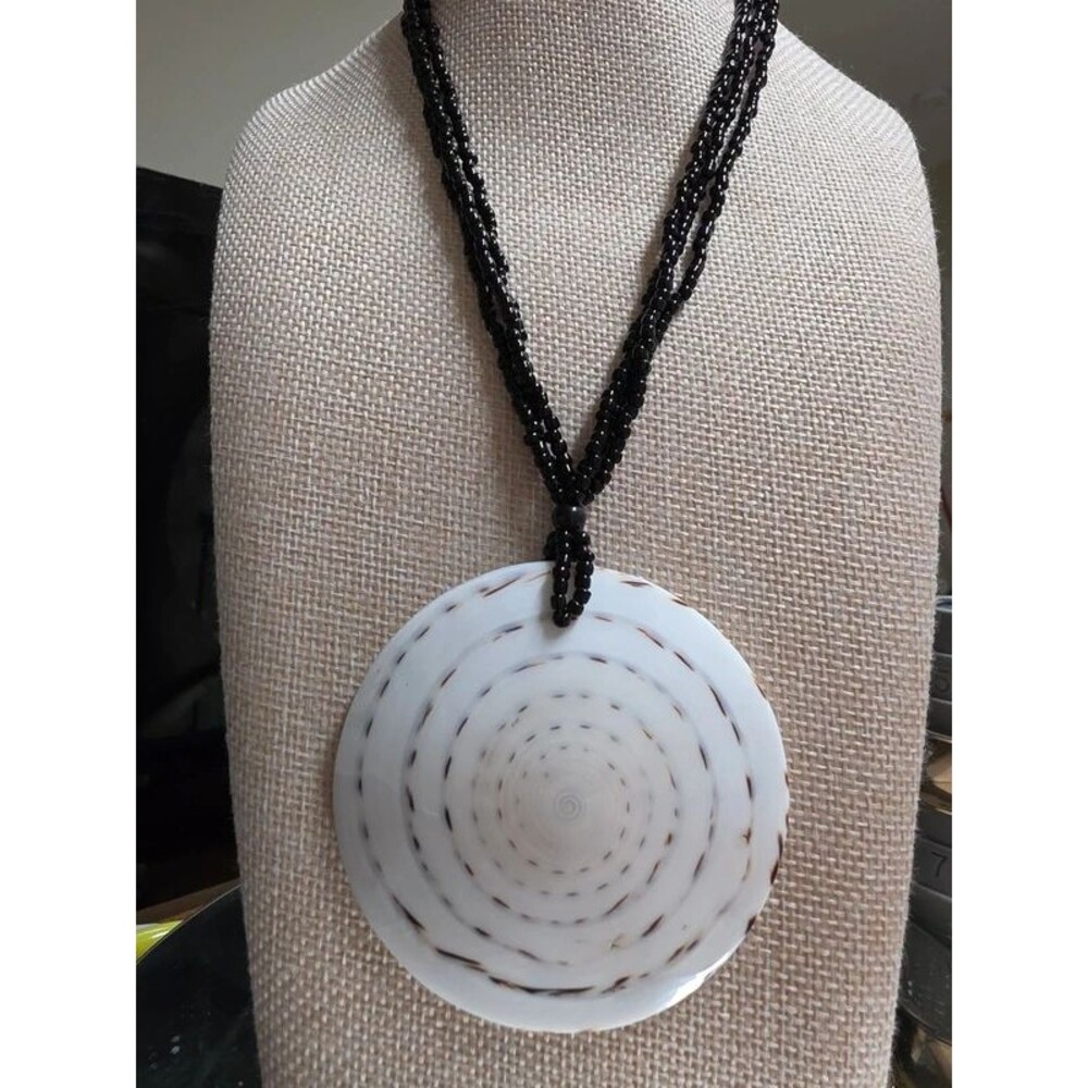 Natural Cone Shell (Conus), Glass Seed Bead necklace